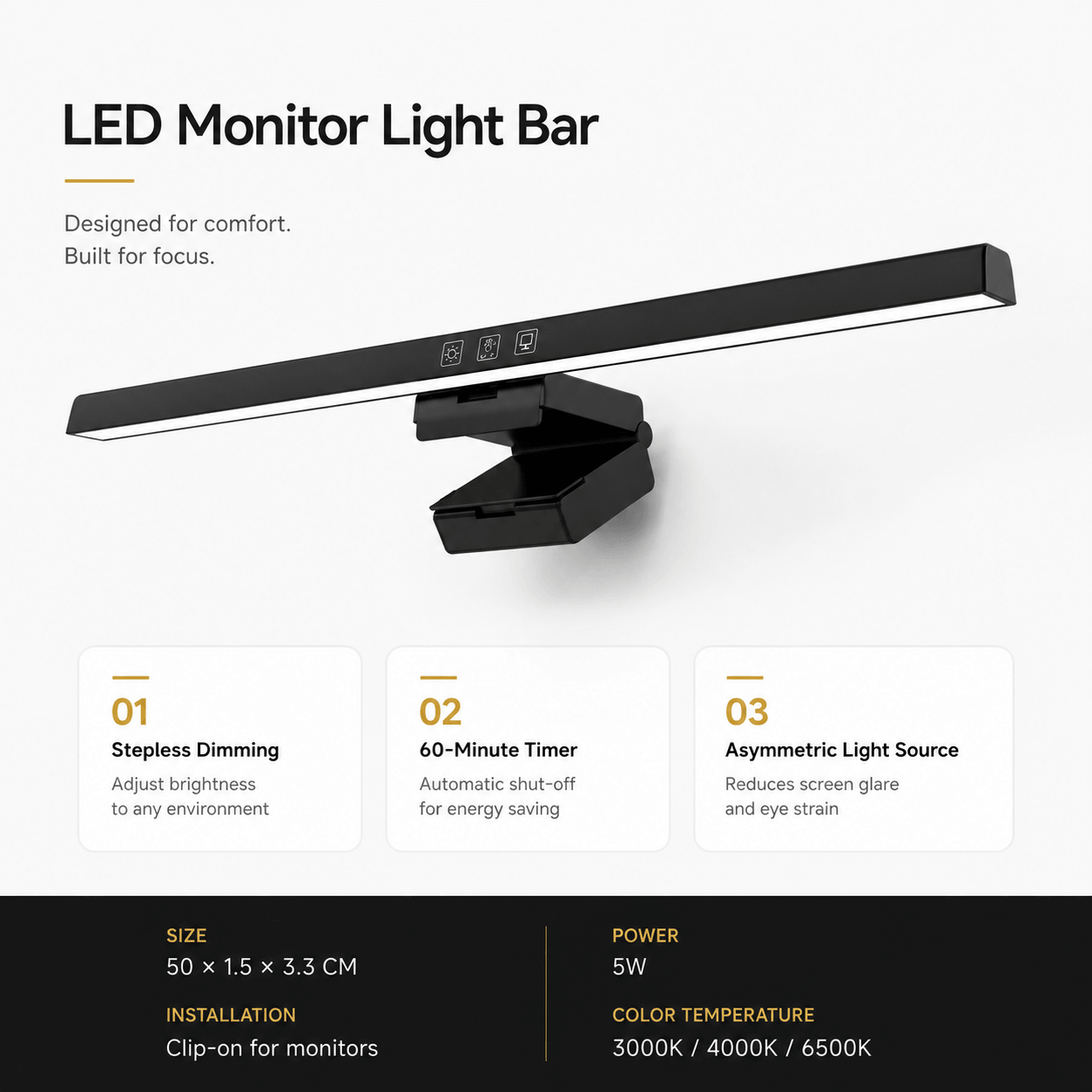 LumiDesk™ LED Monitor Light Bar